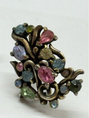 VTG Hollycraft Corp. 1950 Signed Multi-color Pastel Rhinestones Clip-on Earrings